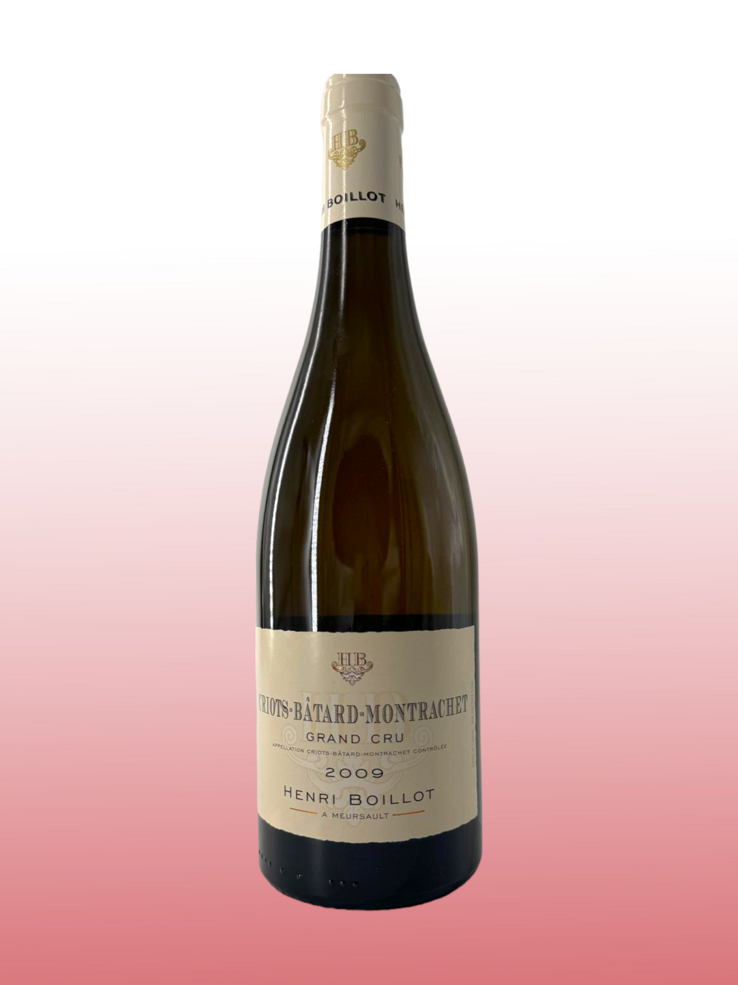 Flasche des 2009 Criots-Batard-Montrachet Weins aus Burgund, Frankreich, gepaart mit gegrilltem Steinbutt und Weißwein-Buttersauce.