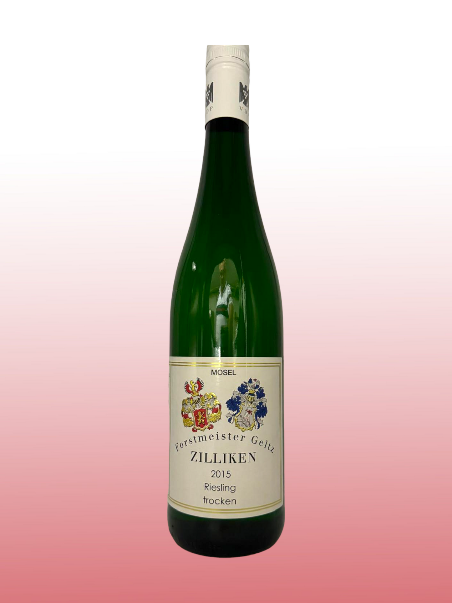 Eine Flasche 2015 Forstmeister Geltz Zilliken Riesling trocken Wein.